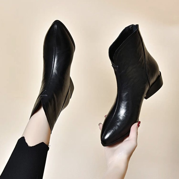 Botas mom de piel suave con tacón grueso