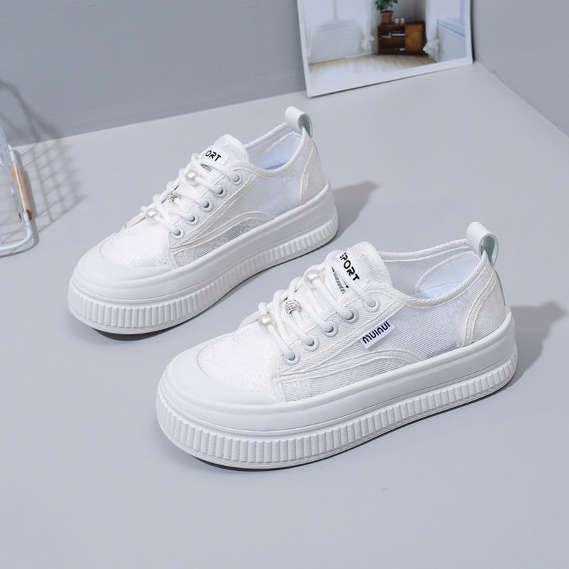 2025 nuevos zapatos blancos transpirables rojos de Internet de verano