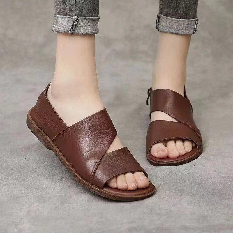Sandalias planas de verano con cremallera lateral