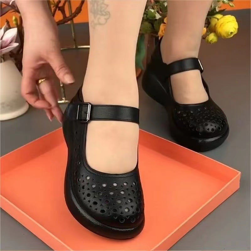 2025 nuevos zapatos de cuero con agujeros huecos (sandalias)