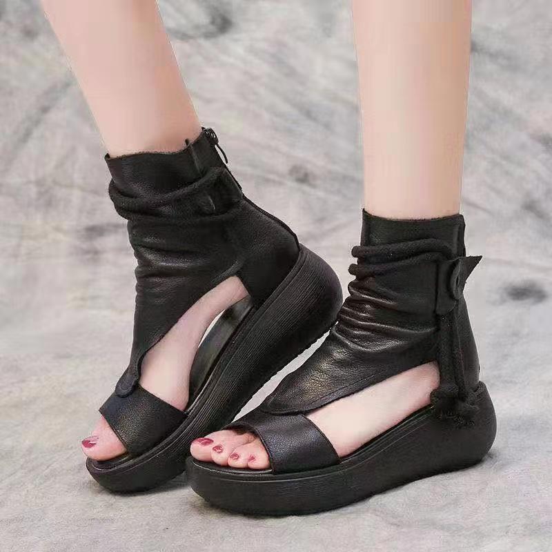 Zapatos de punta abierta con plataforma romana