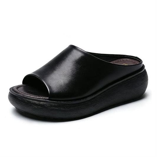 Sandalias de cuña retro de piel suave