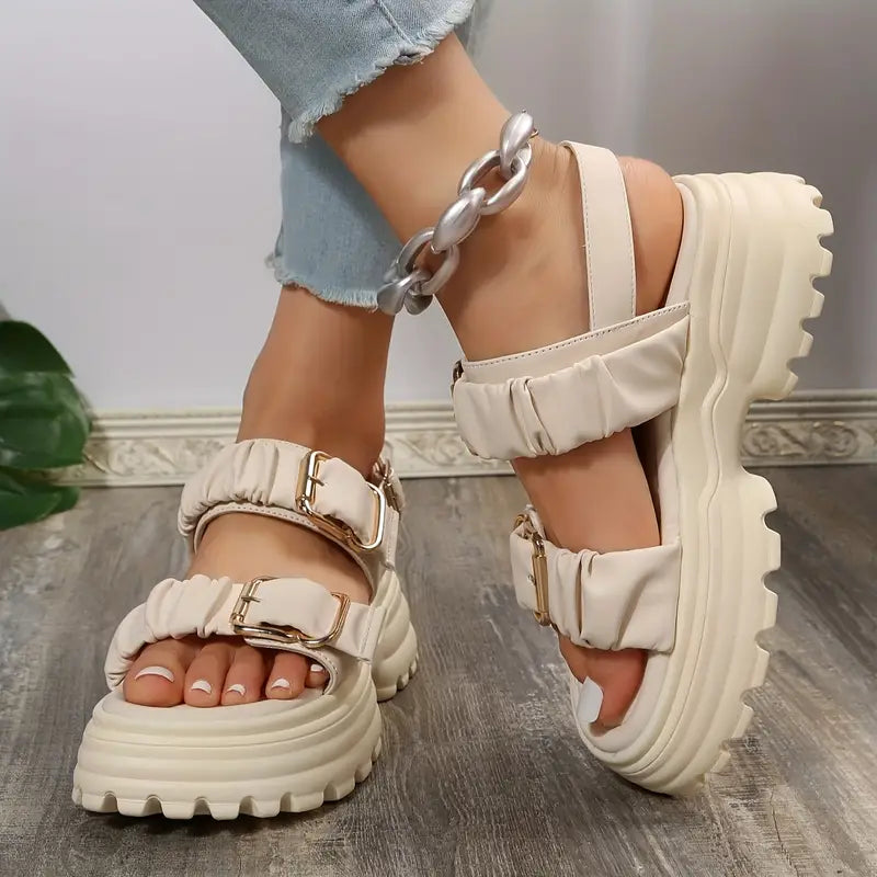 Sandalias de plataforma con diseño plisado para mujer