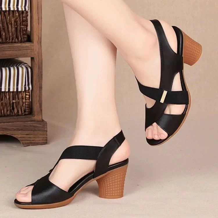 Sandalias elásticas de tacón grueso
