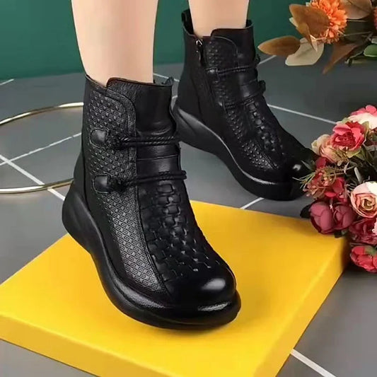 [Cuero genuino]botas cortas de moda