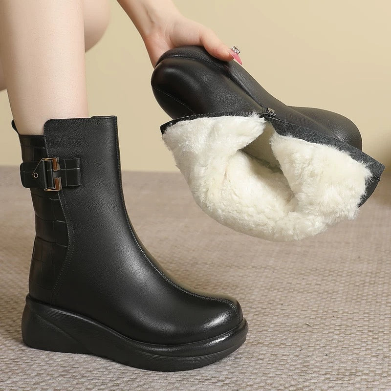 botines de lana de cuero genuino