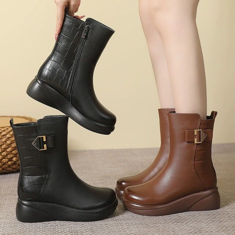 botines de lana de cuero genuino