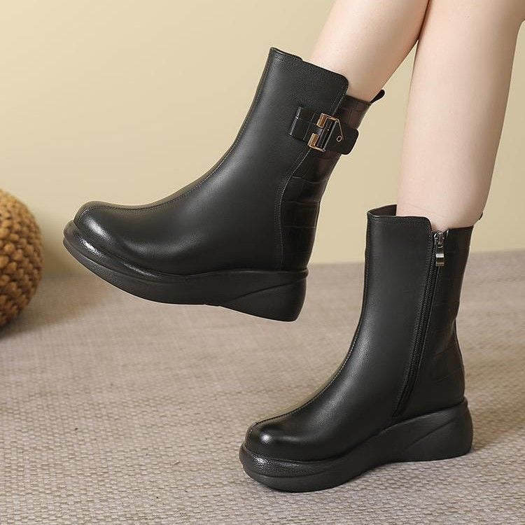 botines de lana de cuero genuino