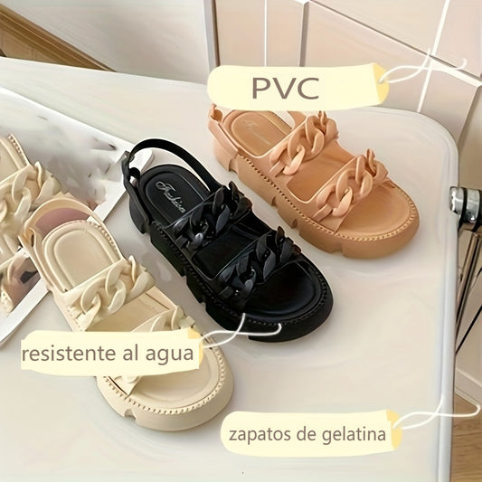 Sandalias con plataforma y decoración de cadena para mujer