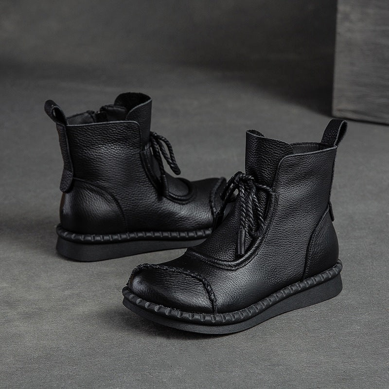 [Cuero genuino]Botas retro de piel suave