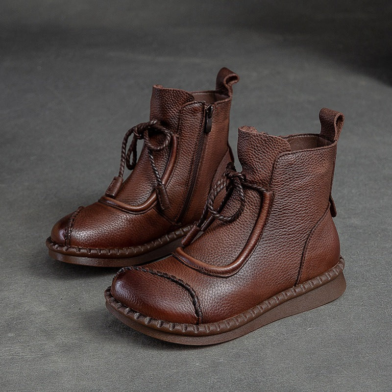 [Cuero genuino]Botas retro de piel suave