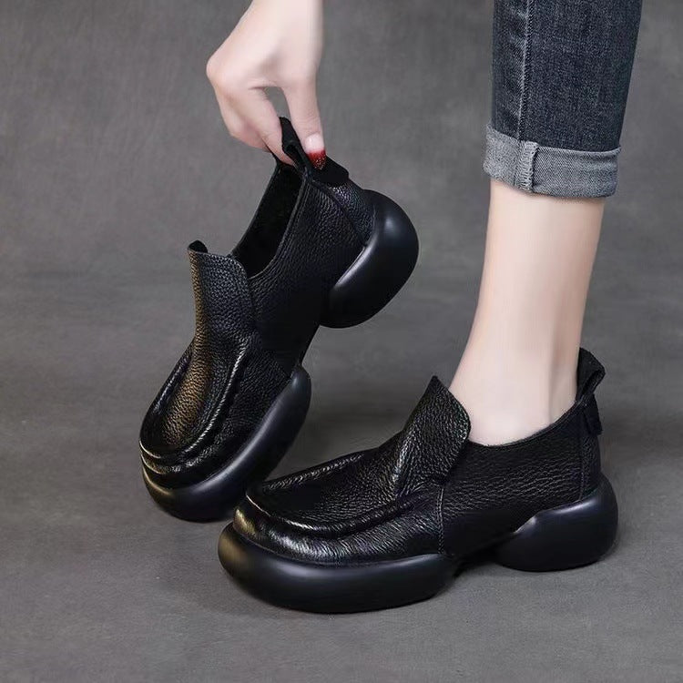 (suela ancha) zapatos casuales de cuero femenino