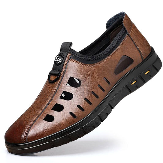 Nuevos zapatos de cuero huecos transpirables en verano, zapatos casuales para hombres