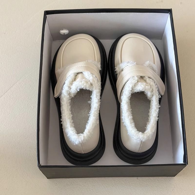 Zapatos de algodón de cuero femenino (desbordamiento de terciopelo)