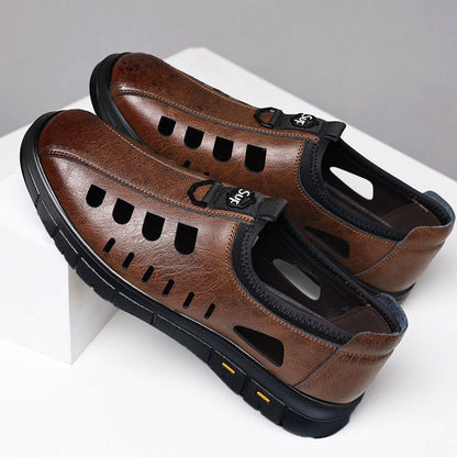 Nuevos zapatos de cuero huecos transpirables en verano, zapatos casuales para hombres