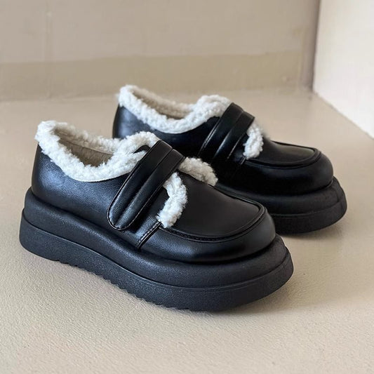 Zapatos de algodón de cuero femenino (desbordamiento de terciopelo)