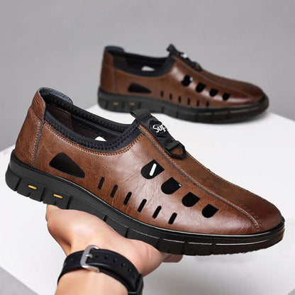 Nuevos zapatos de cuero huecos transpirables en verano, zapatos casuales para hombres