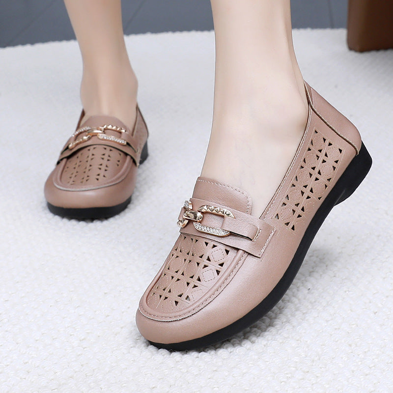 Sandalias de piel femenina (botones dobles)