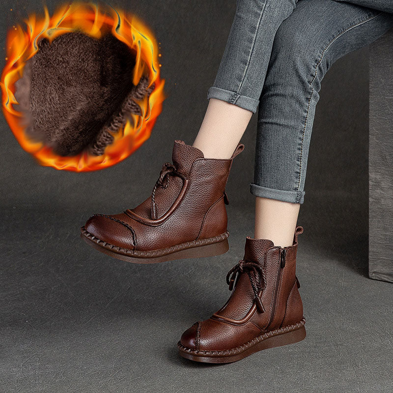 [Cuero genuino]Botas retro de piel suave