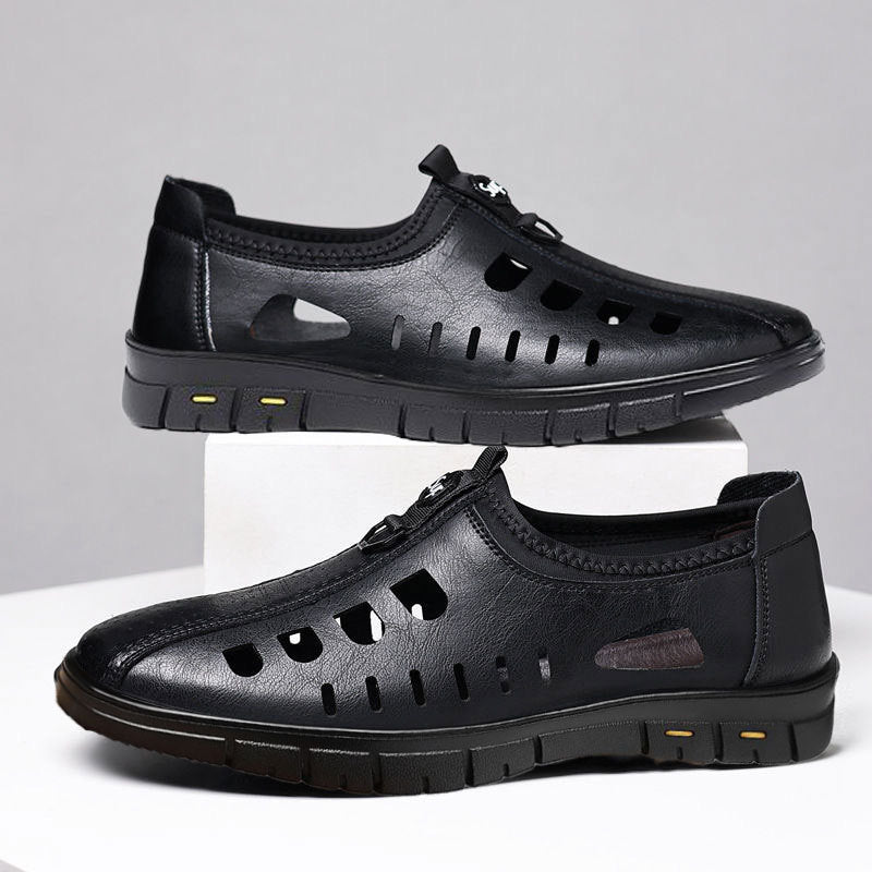 Nuevos zapatos de cuero huecos transpirables en verano, zapatos casuales para hombres