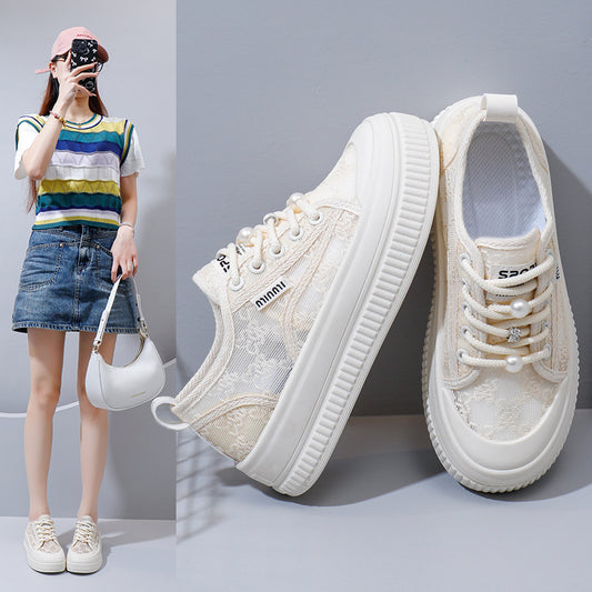 2025 nuevos zapatos blancos transpirables rojos de Internet de verano