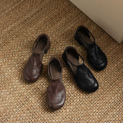 Zapatos de piel estilo francés retro con tacón bajo