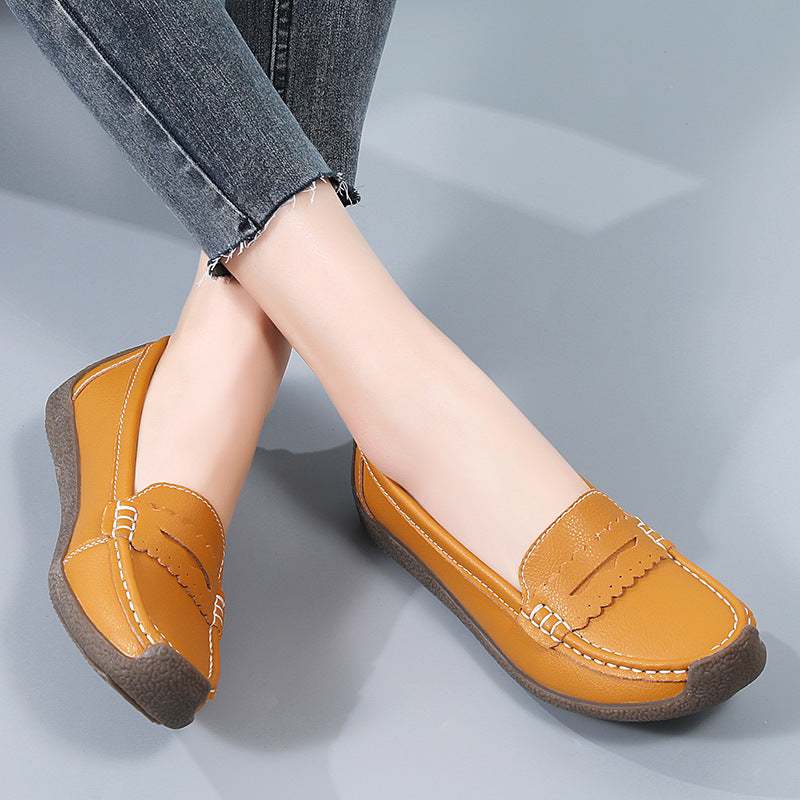 Zapatos de cuero de suela plana para mujeres 2025