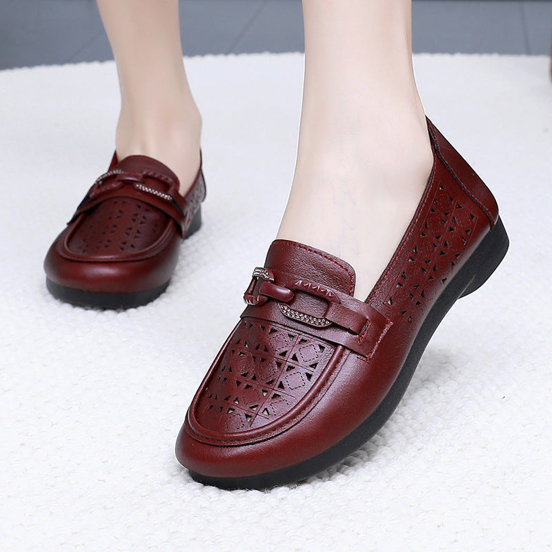 Sandalias de piel femenina (botones dobles)