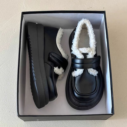 Zapatos de algodón de cuero femenino (desbordamiento de terciopelo)