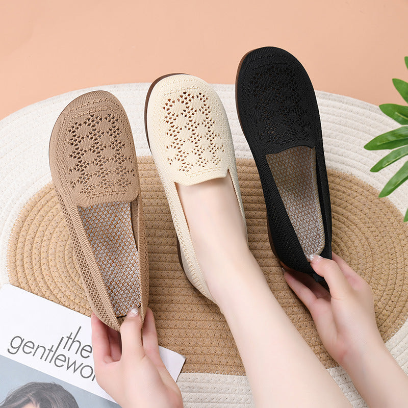 Zapatos de malla transpirable con punta redonda y suela marrón