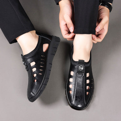 Nuevos zapatos de cuero huecos transpirables en verano, zapatos casuales para hombres