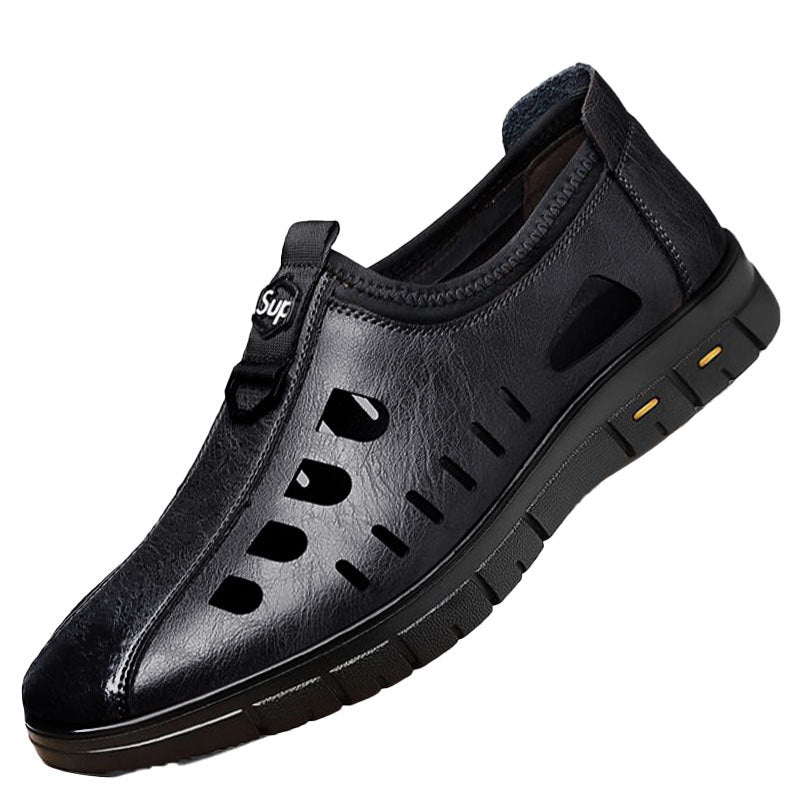 Nuevos zapatos de cuero huecos transpirables en verano, zapatos casuales para hombres