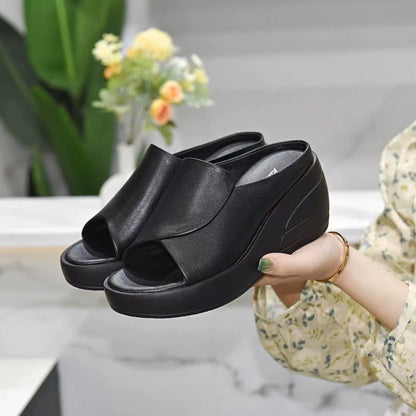 Zapatillas de cuña con boca de pez