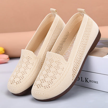 Zapatos de malla transpirable con punta redonda y suela marrón