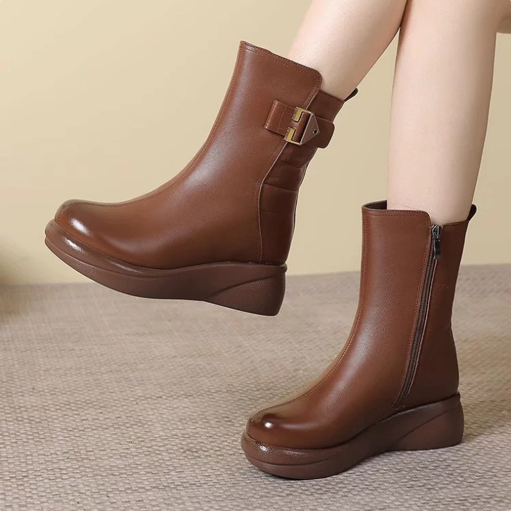 botines de lana de cuero genuino