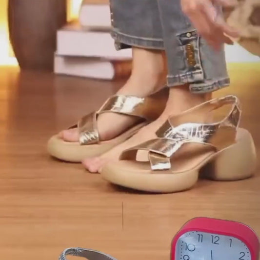 Zapatos romanos casuales de suela blanda y tacón grueso