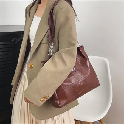 Bolso de piel con patchwork