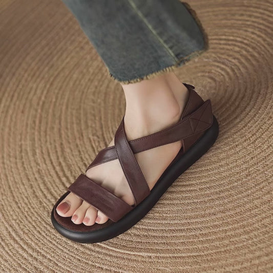 Sandalias tipo gladiador de piel genuina suave
