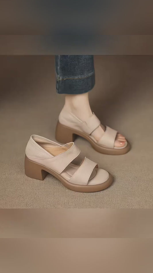 Sandalias de piel genuina súper suaves con tacón de 6 cm