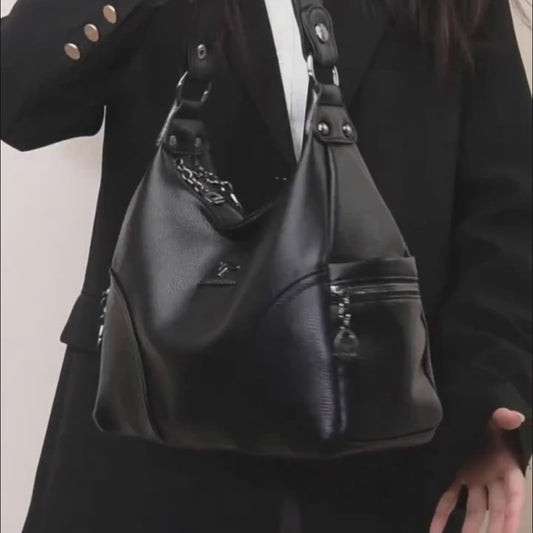 Bolso de piel de gran capacidad y hombro ancho