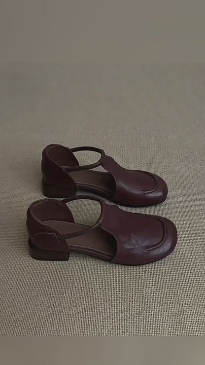 Zapatos de piel estilo francés retro con tacón bajo